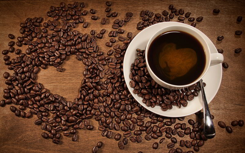 Coffee Cup and Beans — Brown, Calm, Photograph, Saucer