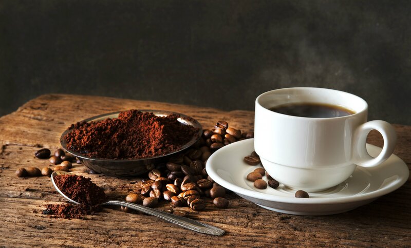 Coffee Cup and Beans — Brown, Dramatic, Photograph, Coffee Beans