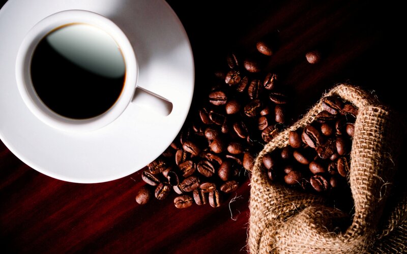Coffee Cup and Beans — Brown, Dramatic, Photograph
