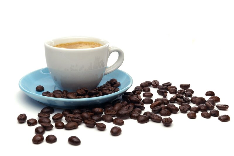 Coffee Cup and Beans — White, Calm, Photograph, Saucer