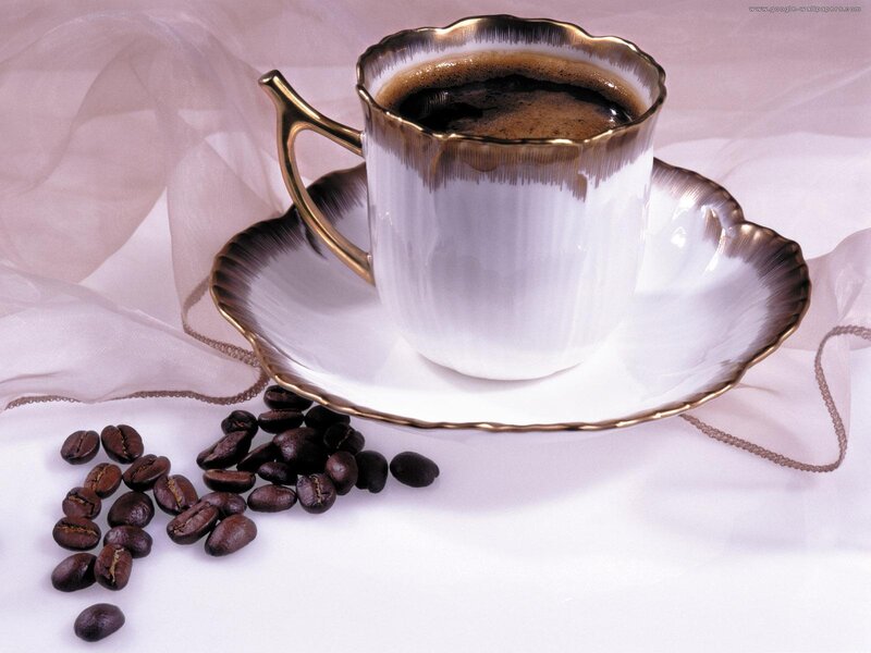 Coffee Cup and Beans — White