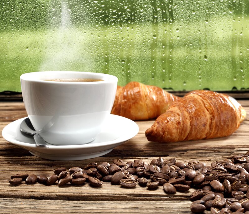 Coffee Cup and Croissants — Brown