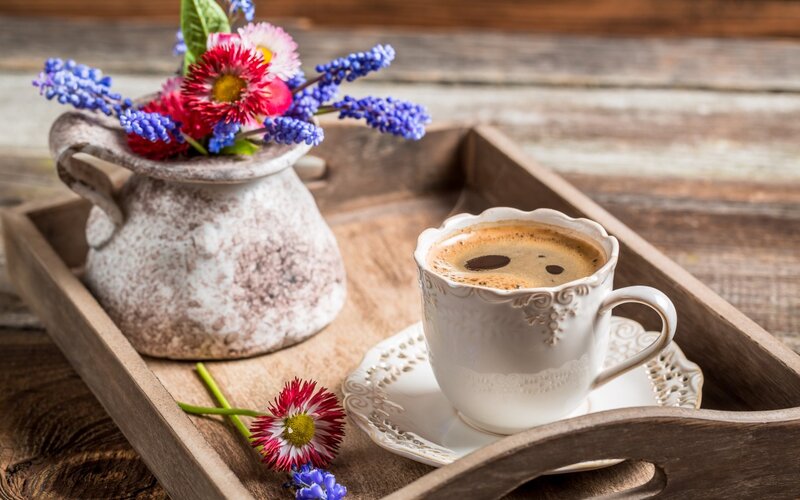 Coffee Cup and Flowers