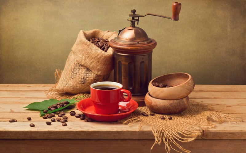 Coffee Cup and Grinder — Brown, Calm