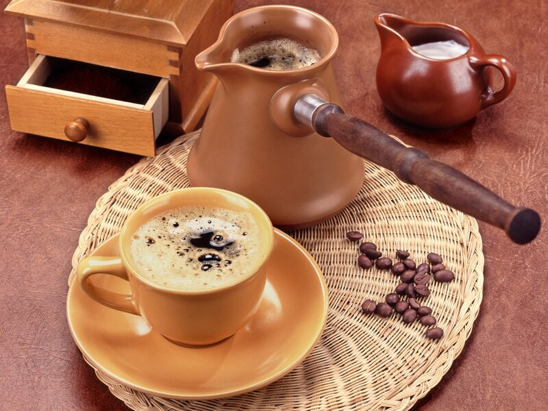 Coffee Cup and Grinder — Brown