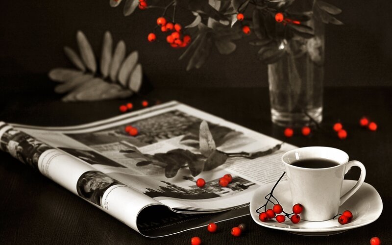 Coffee Cup and Newspaper — Black
