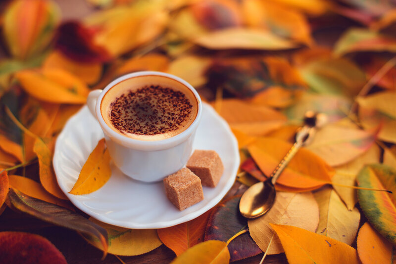 Coffee Cup on Autumn Leaves — Orange