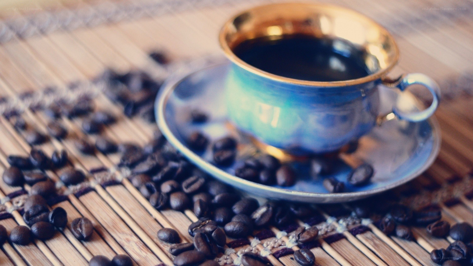 coffee cup on bamboo mat