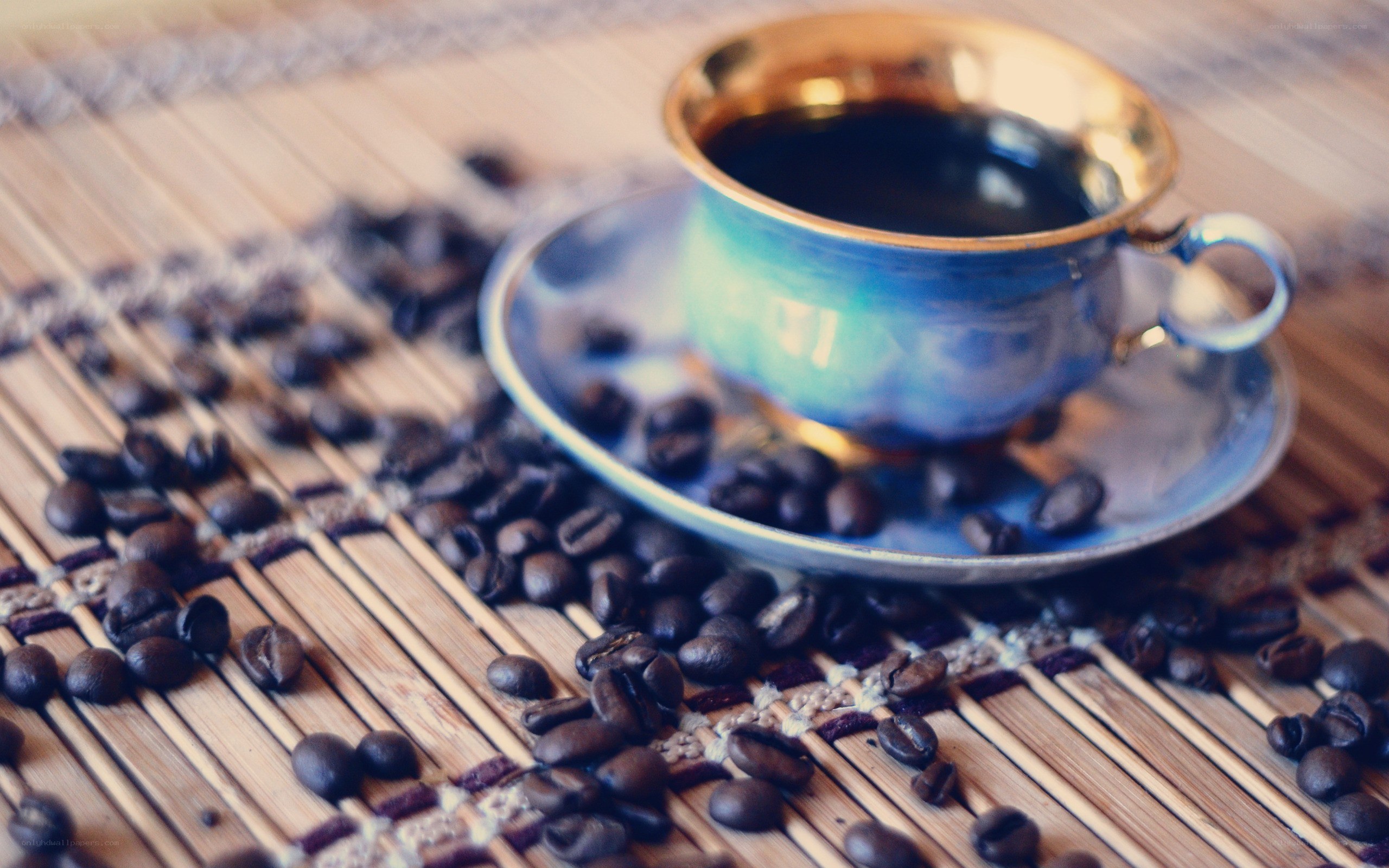 coffee cup on bamboo mat