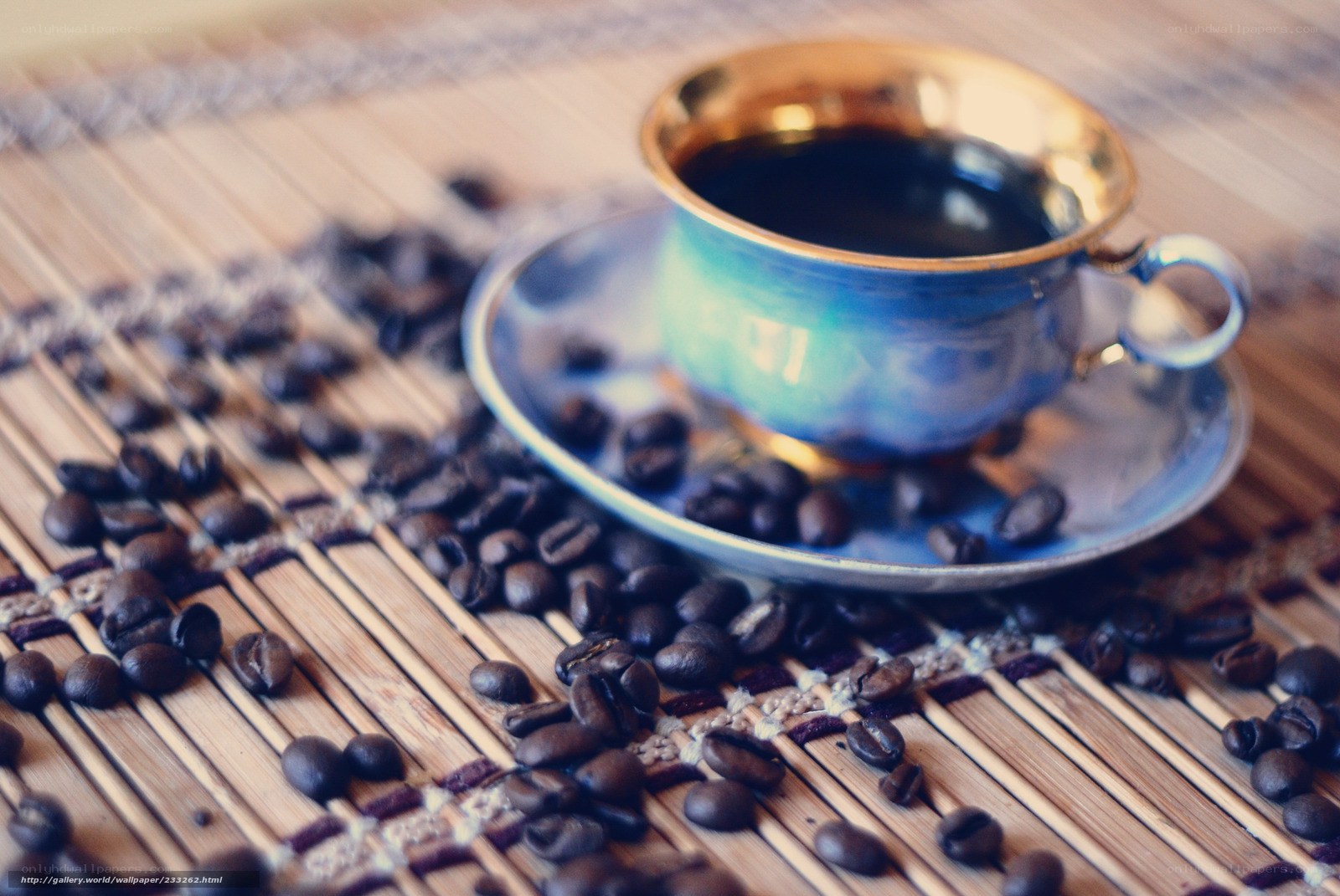 coffee cup on bamboo mat