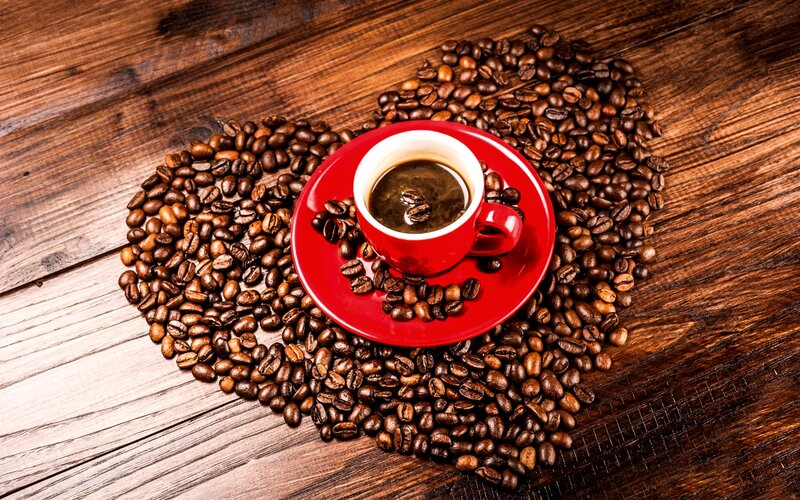 Coffee Cup on Beans — Brown, Calm, Photograph, Coffee Beans