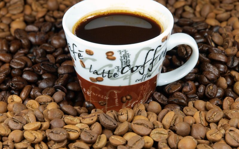 Coffee Cup on Beans — Brown, Calm, Photograph