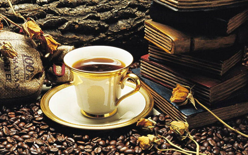 Coffee Cup on Beans — Brown, Cozy