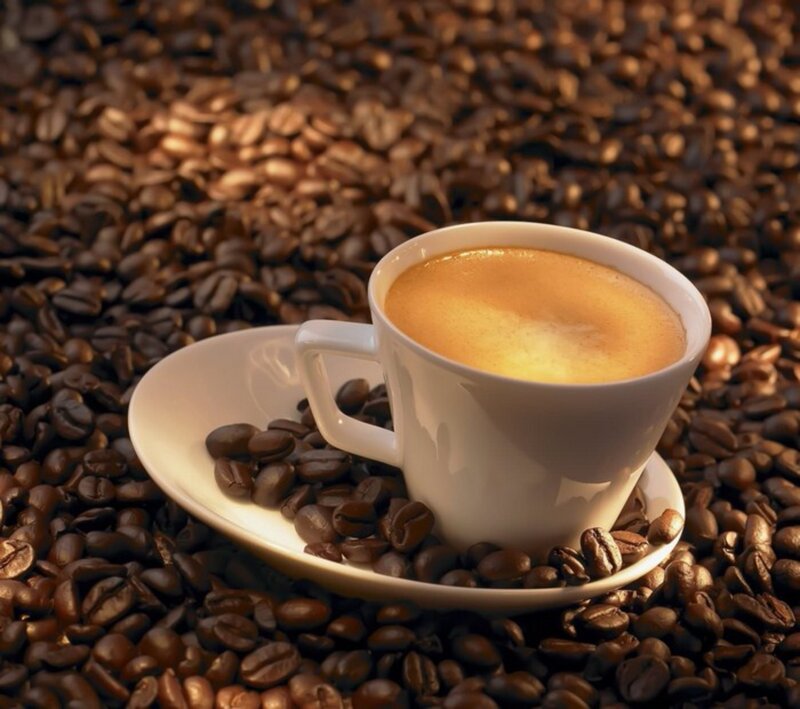 Coffee Cup on Beans — Brown, Warm, Photograph, Saucer