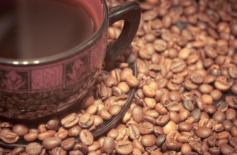 Coffee Cup on Beans — Brown, Warm, Photograph