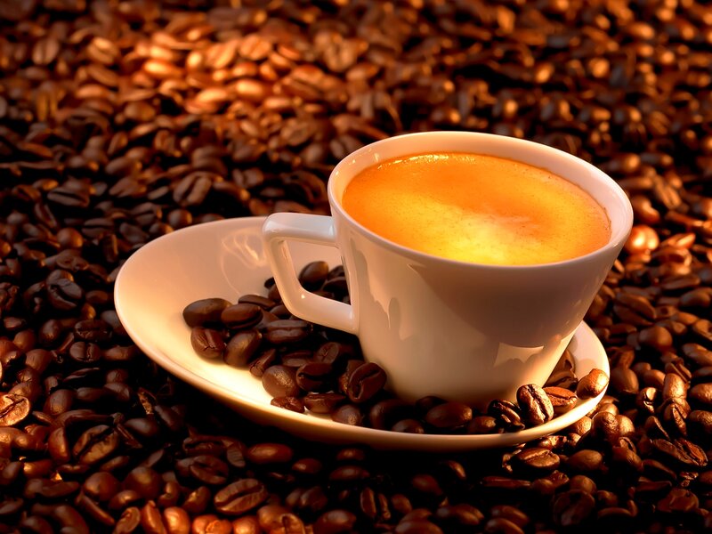 Coffee Cup on Beans — Brown, Warm