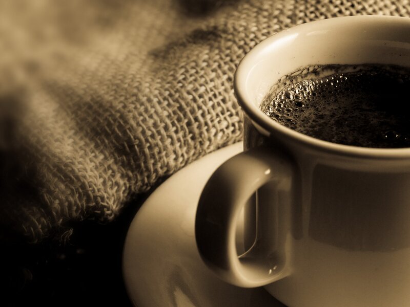 coffee cup on burlap
