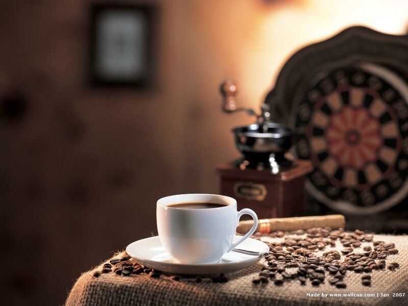 Coffee Cup on Burlap — Brown, Cozy