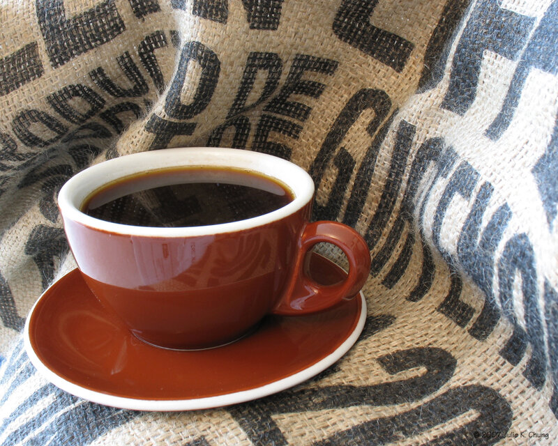 coffee cup on burlap sack