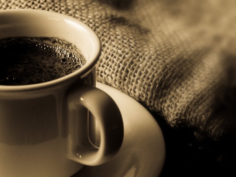 coffee cup on burlap