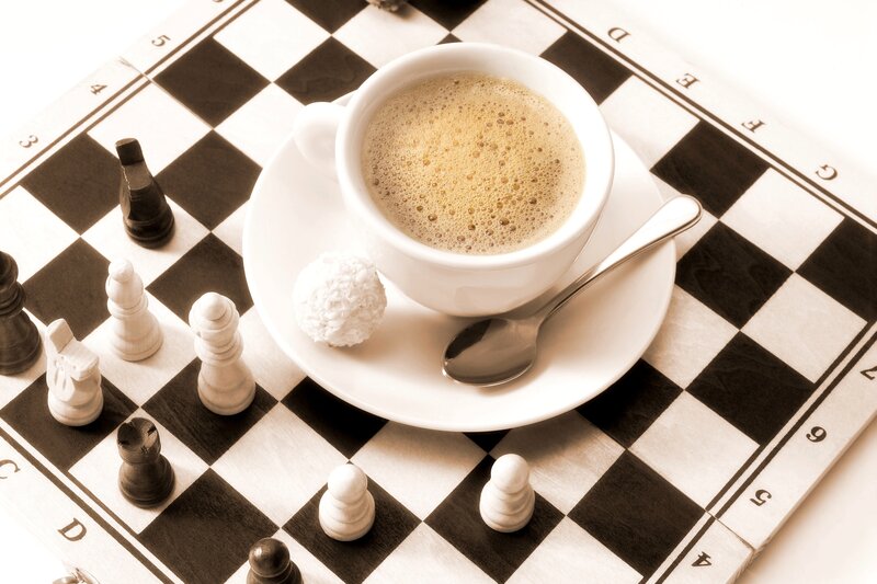 Coffee Cup on Chessboard — Brown
