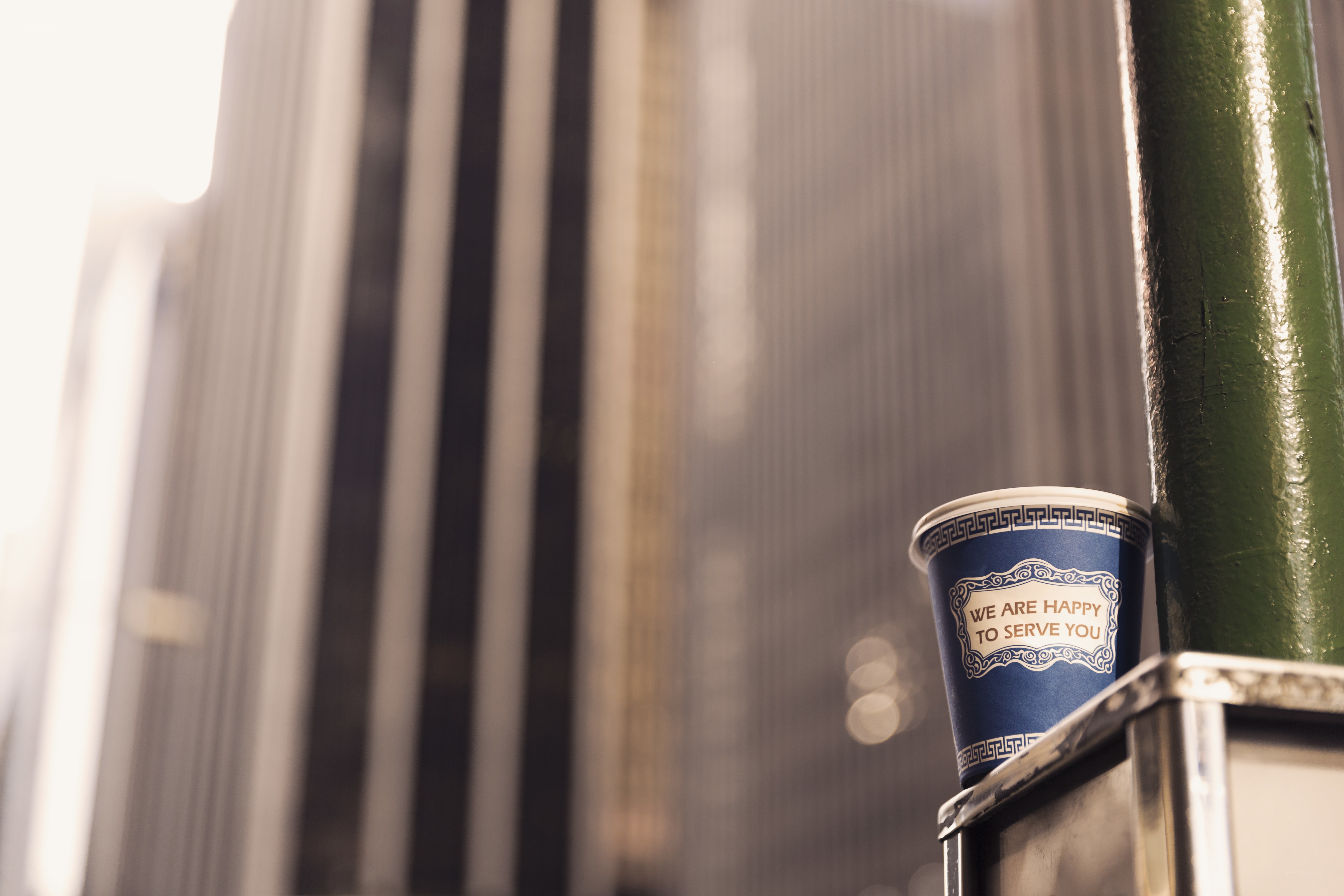 coffee cup on city street