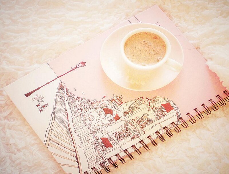 Coffee Cup on Notebook — Pink