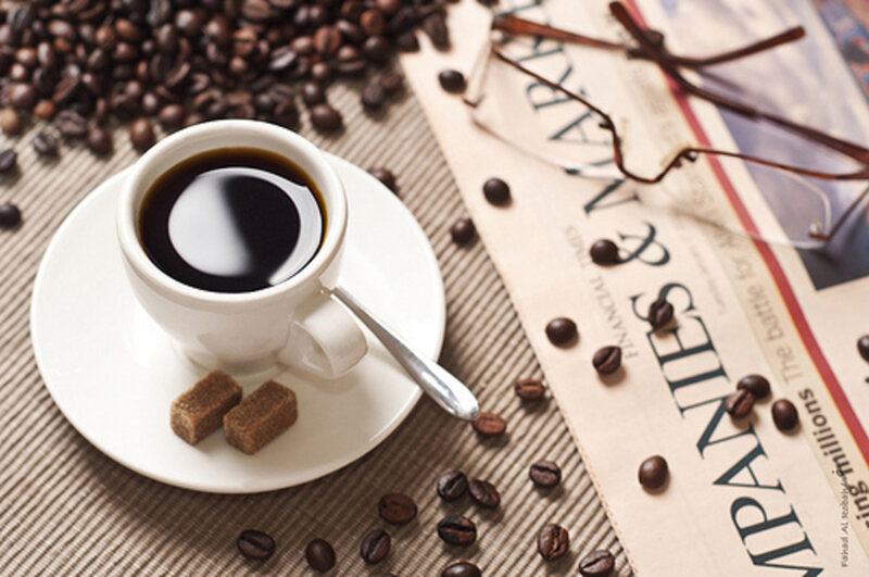Coffee Cup on Saucer — Brown, Calm, Morning, Photograph, Coffee Beans