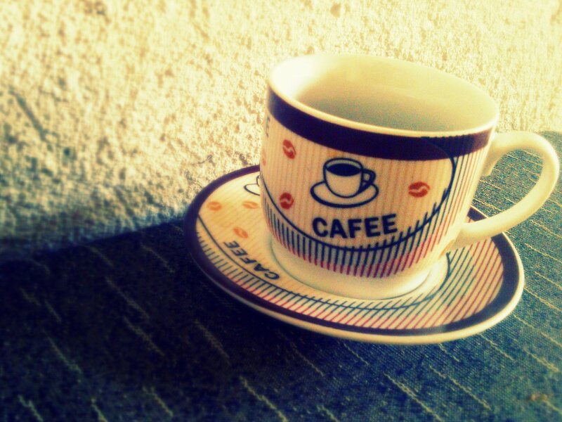 Coffee Cup on Saucer — White, Calm, Photograph, Tablecloth