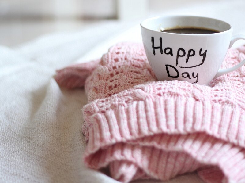 Coffee Cup on Sweater — Pink, Cozy
