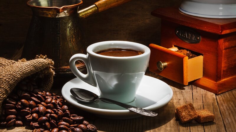Coffee Cup on Table — Brown, Dramatic