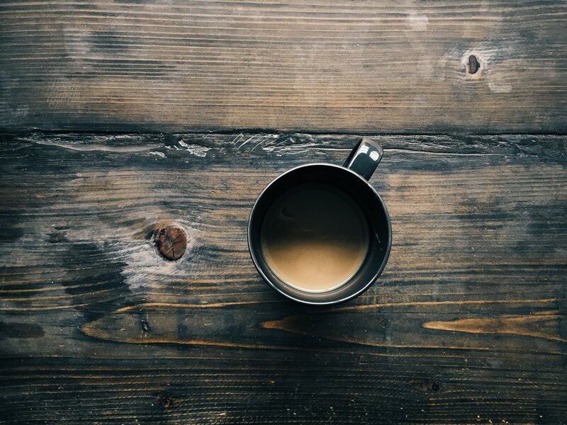 Coffee Cup on Wood — Brown, Calm, Photograph