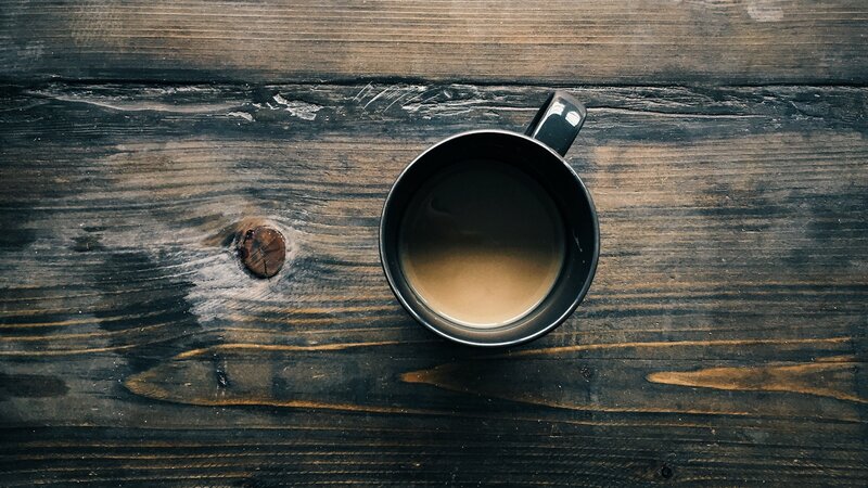 Coffee Cup on Wood — Brown, Calm, Photograph, Wooden Table