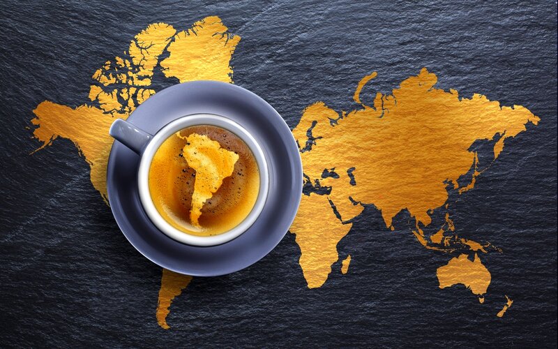 Coffee Cup on World Map — Black