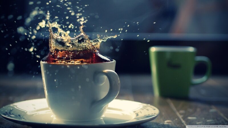 Coffee Cup Splashing — White, Dramatic, Photograph, Saucer, Green Mug