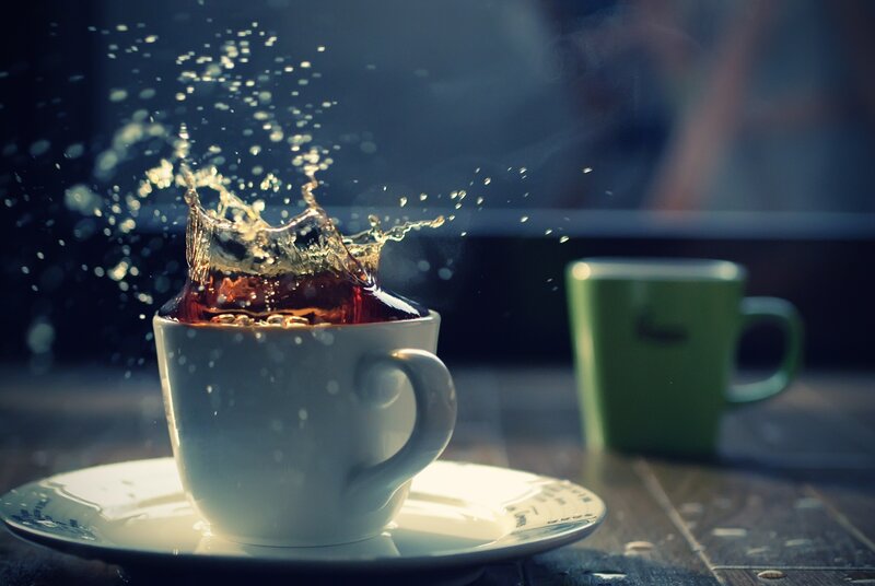 Coffee Cup Splashing — White, Dramatic, Photograph