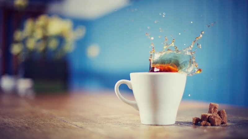 Coffee Cup Splashing — White, Dynamic, Morning