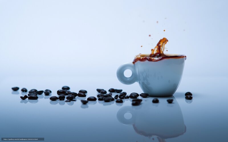 Coffee Cup Splashing — White, Dynamic, Photograph, Coffee Beans