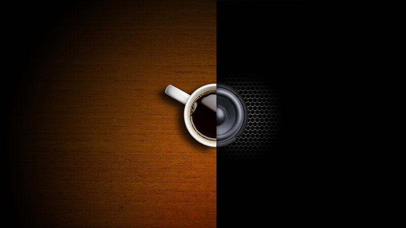 coffee cup split with speaker