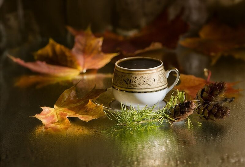 Coffee Cup with Autumn Leaves