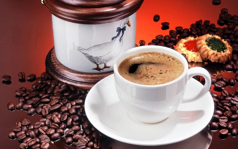 coffee cup with beans and cookies