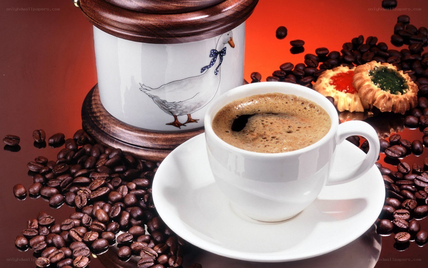 coffee cup with beans and cookies