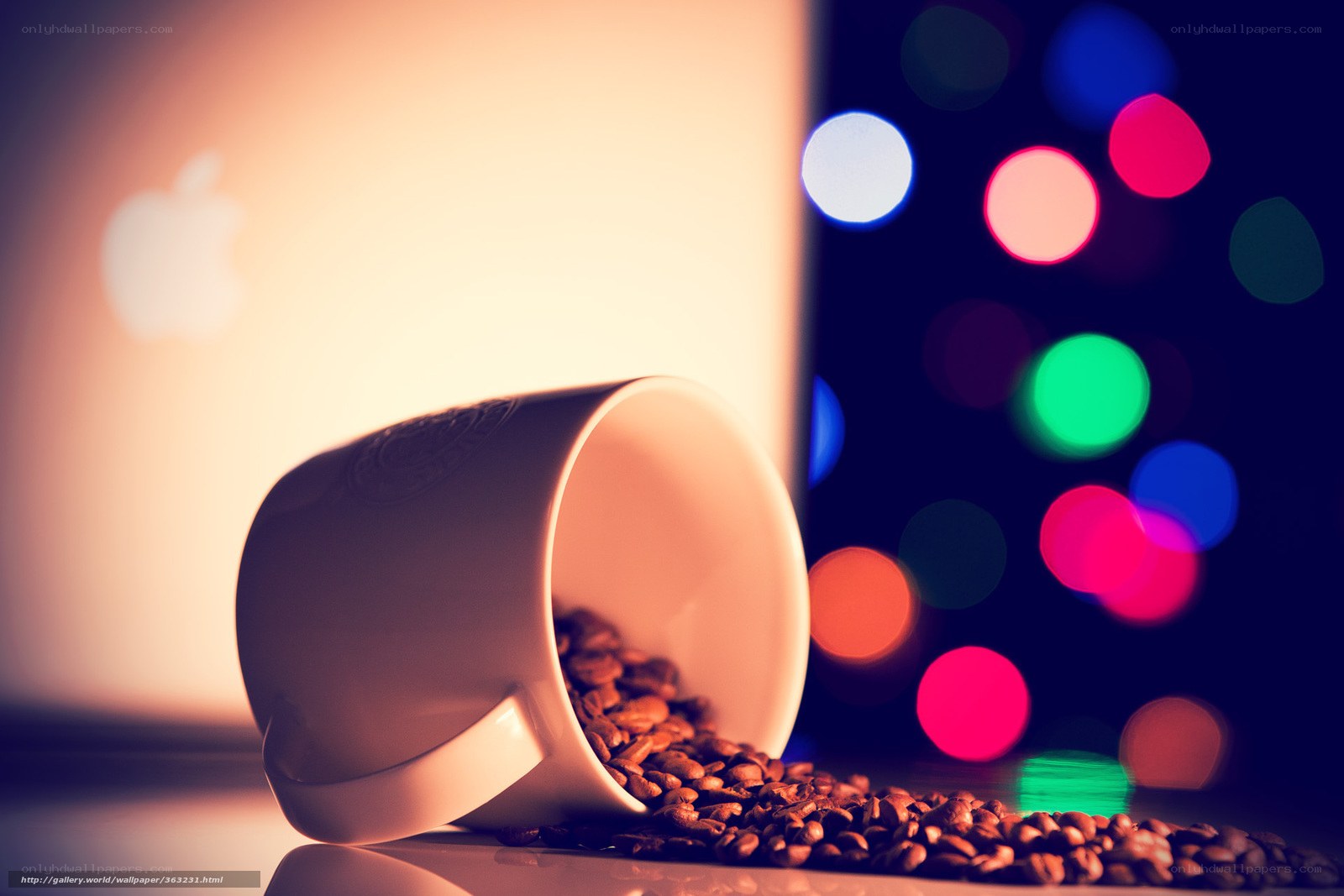 coffee cup with beans and lights