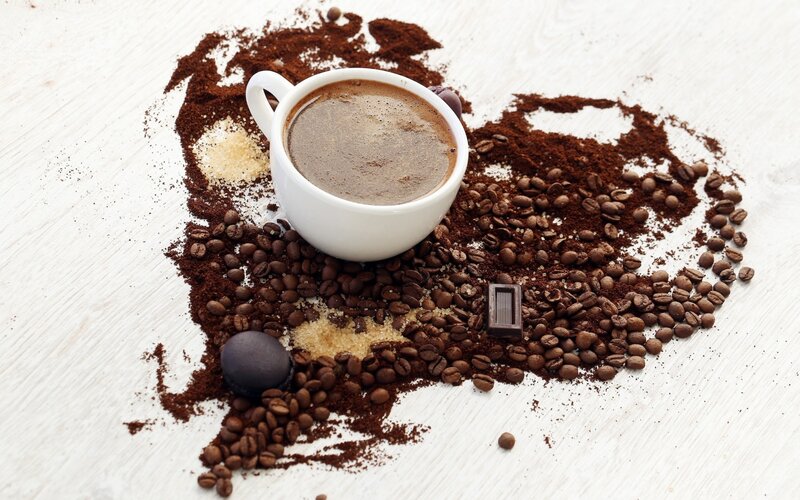 Coffee Cup with Beans — Brown, Calm, Photograph, Coffee Beans, Ground Coffee, Chocolate