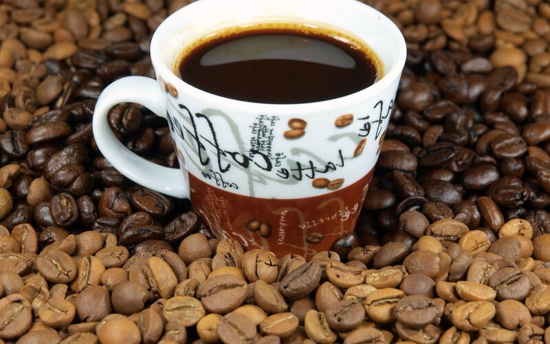 Coffee Cup with Beans — Brown, Calm, Photograph, Coffee Beans, Liquid