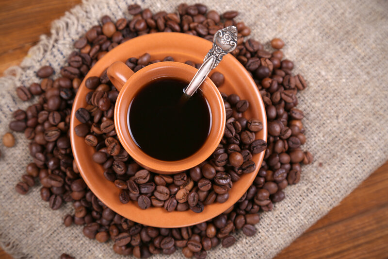 Coffee Cup with Beans — Brown, Calm, Photograph, Coffee Beans, Saucer, Spoon