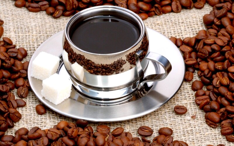 Coffee Cup with Beans — Brown, Calm, Photograph, Coffee Beans, Sugar Cubes, Saucer
