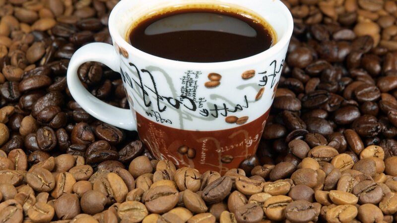 Coffee Cup with Beans — Brown, Calm, Photograph, Coffee Beans, Text