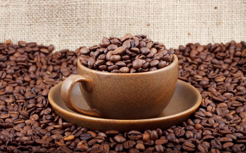 Coffee Cup with Beans — Brown, Calm, Photograph, Coffee Beans