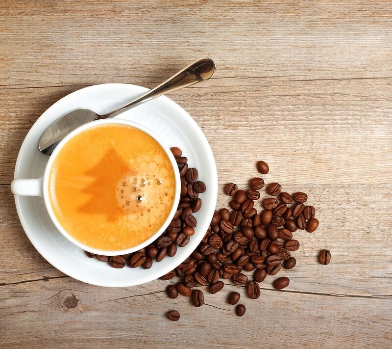 Coffee Cup with Beans — Brown, Calm, Photograph, Saucer, Spoon
